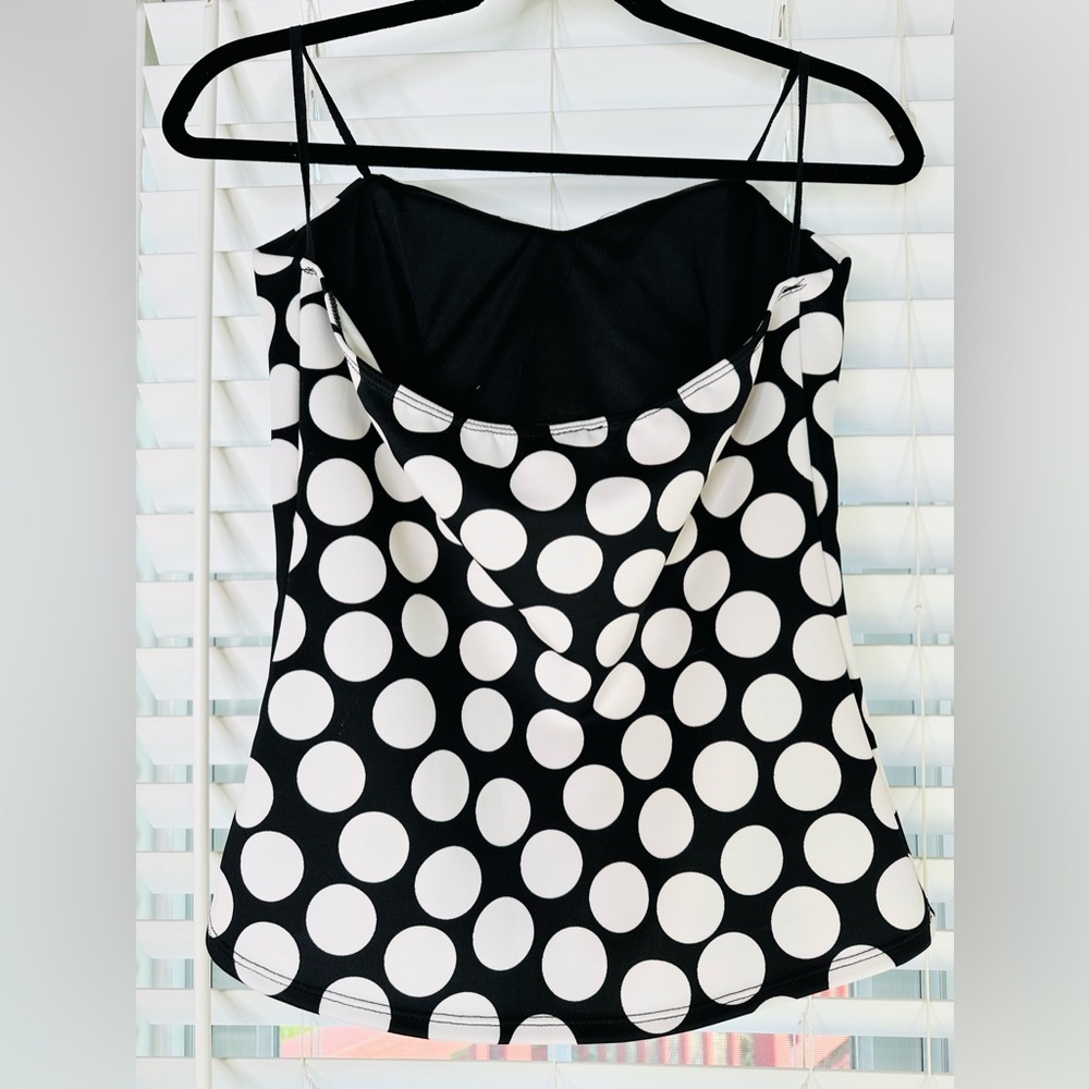 💚 BLACK AND WHITE POLKA DOT DEB SWEETHEART STYLE TOP WITH SHELF BRA 💛 - Picture 3 of 7